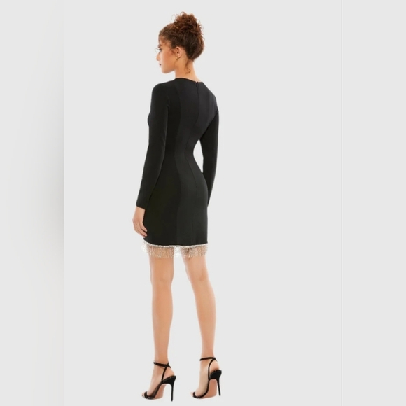 Ieena- Mac Duggal, Asymmetrical Beaded Fringe Hem Mini Dress,Black, Size 4, $348 - Picture 2 of 13